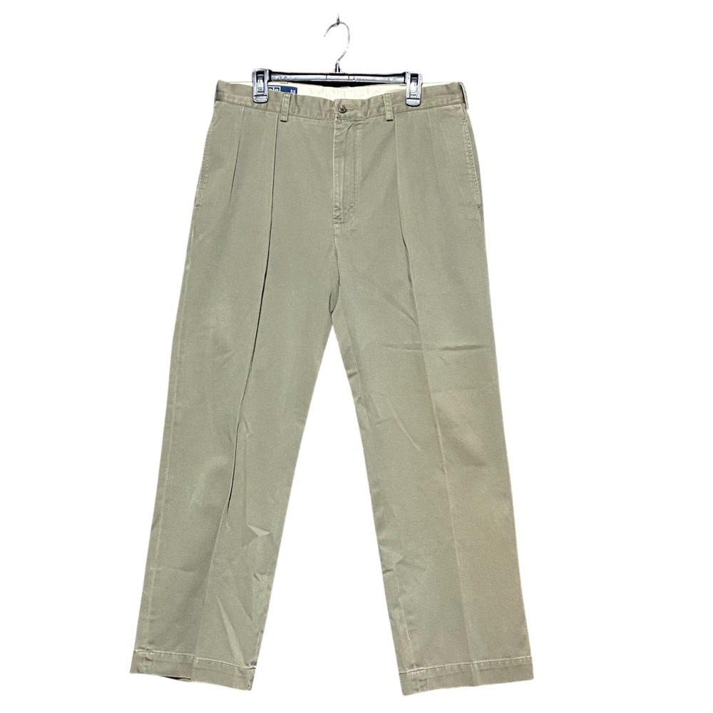 Vintage Polo Ralph Lauren Andrew Pant Mens 34x29 Khaki Tan Double Pleated Chinos